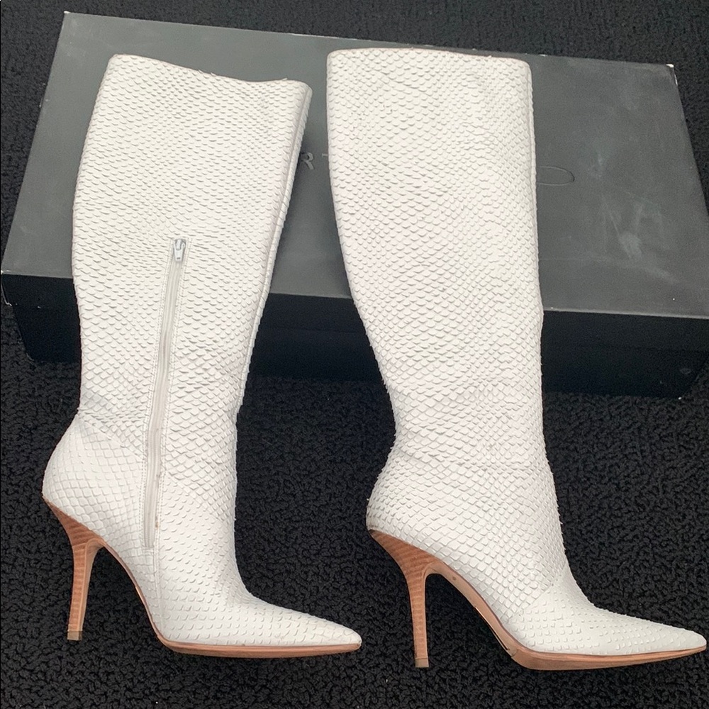 White Textured Knee-High Boots - Picture 12 of 15